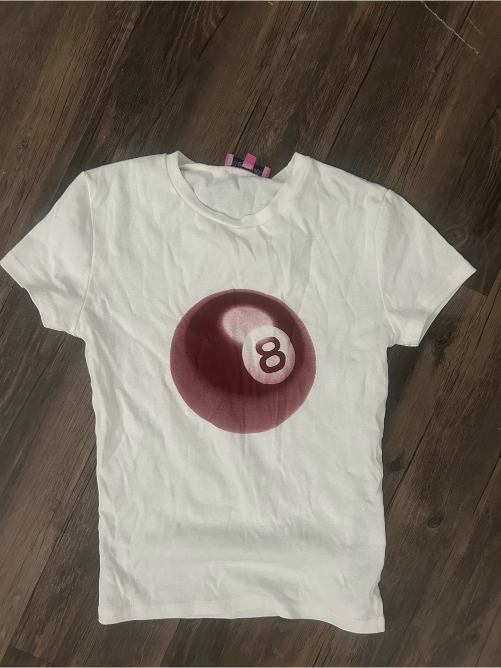 Edikted White Short-Sleeve Tee with Red 8-Ball Graphic